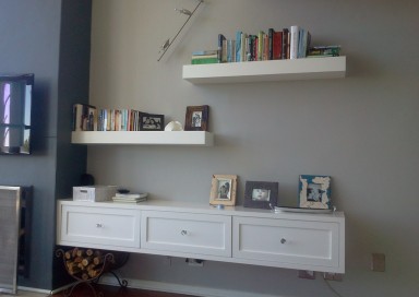 Lounge display and floating shelves